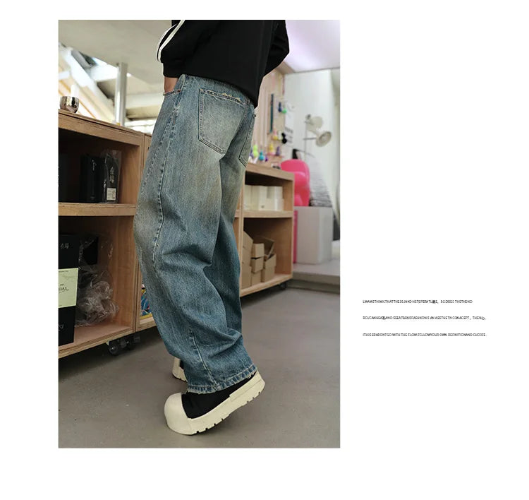 mens american streetwear fashion loose casual hip hop vintage denim baggy jeans pants man wide leg trousers y2k jeans men unique jeans style 2313