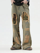 hip hop camouflage ripped patchwork denim pants for men y2k vintage streetwear wide leg jean 2025 new distressed baggy jeans unique jeans style 330