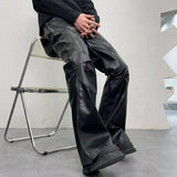 men streetwear fashion hip hop punk gothic vibe casual leather bell bottoms pant man boyfriend flared trousers menswear bottoms