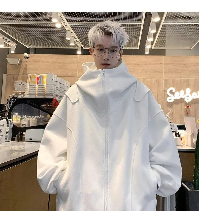 White Cardigan Sweatshirt Men 2024 Spring And Autumn New Style High En