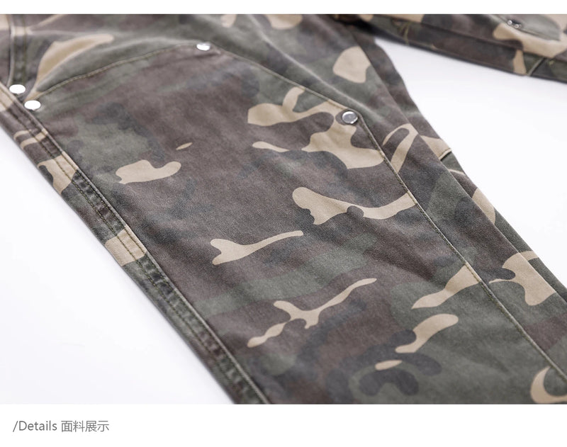 mens hip hop streetwear denim pants fashion camouflage pants 2023 harajuku cotton zipper joggers slim fit jeans trousers pants unique joggers style 2730