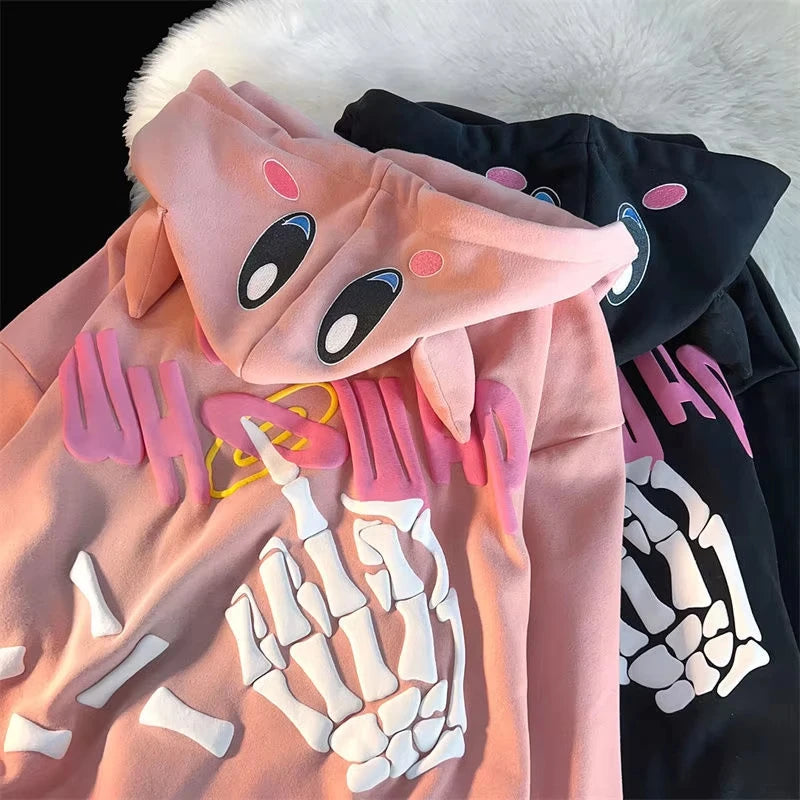 American Fashion Trend Pattern 3D Zipper Hoodie Women Street Y2K New Hoodies