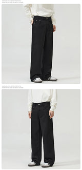 men solid color denim wide leg straight streetwear fashion loose casual jeans pants women y2k jeans trousers unique jeans style 1833