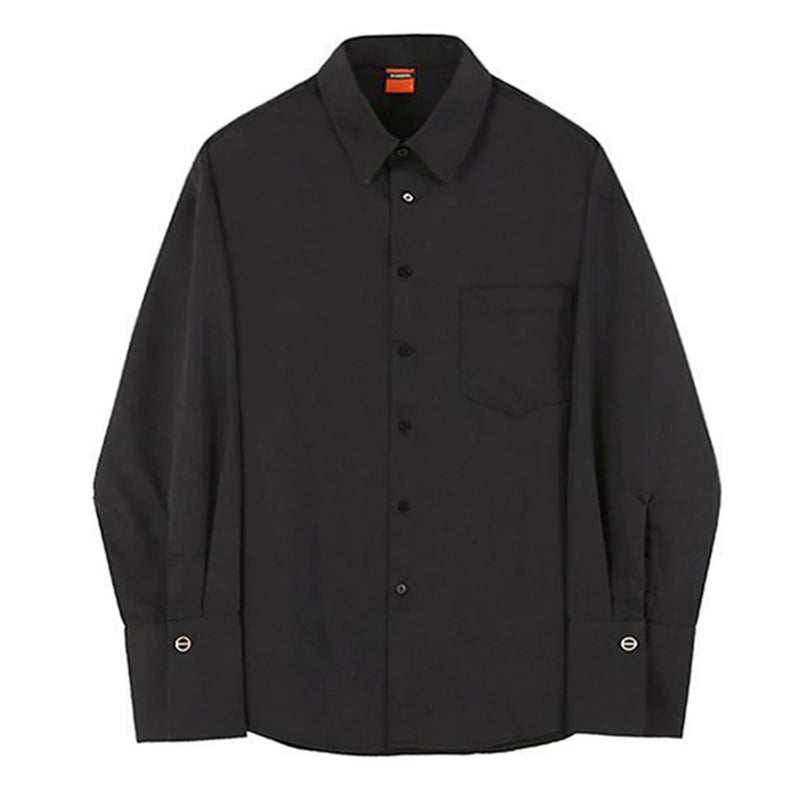 Mens French Elegant Basic Shirt Autumn Winter Genderless Fashion Trend Casual Solid Color Simple Long-Sleeved Shirt Unisex