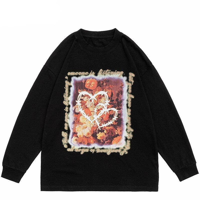 "Heart Floral" Unisex Men Women Streetwear Graphic Sweatshirt Daulet Apparel