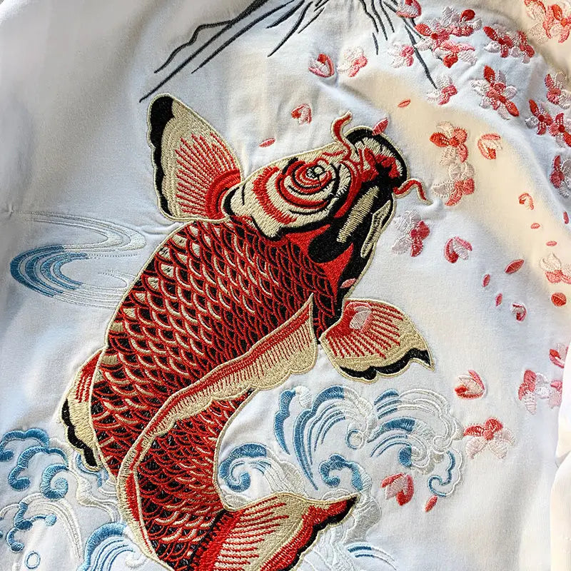 Cyberpunk Graphic Tee – New Summer Aesthetic Vintage Carp Fish Embroidery T Shirts W – Modern Streetwear for Everyone