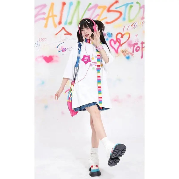 Vaporwave Oversized shirt – American Ins Design Trendy And High End Star Printed Short S