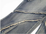 high street jeans mens spring autumn rough edge splicing design trendy denim pants multiple pockets punk cowboy flared trousers unique jeans style 427