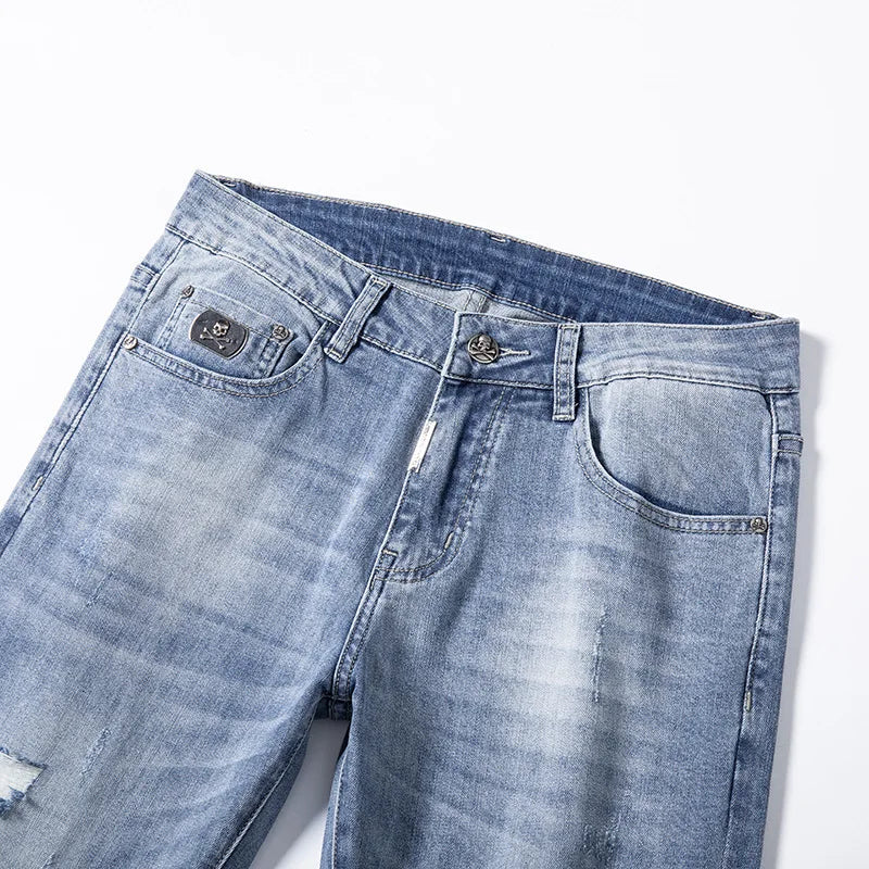 high 2023 new classical pirate metal skull bone luxurious embroidered jeans cotton denim pants comfort casual jeans 28 38 204 unique jeans style 6103