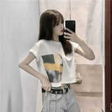 Skatercore Vintage print – New Summer New Pure Cotton Discreet Navel Baring Short Sleev