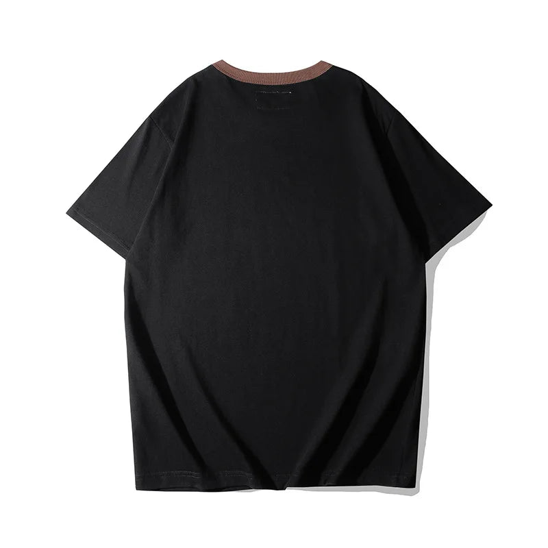 Summer Short Sleeved Men'S Military Retro Cavalry Division Letter Printing Casual Cotton Breathable Color Matching Round Neck