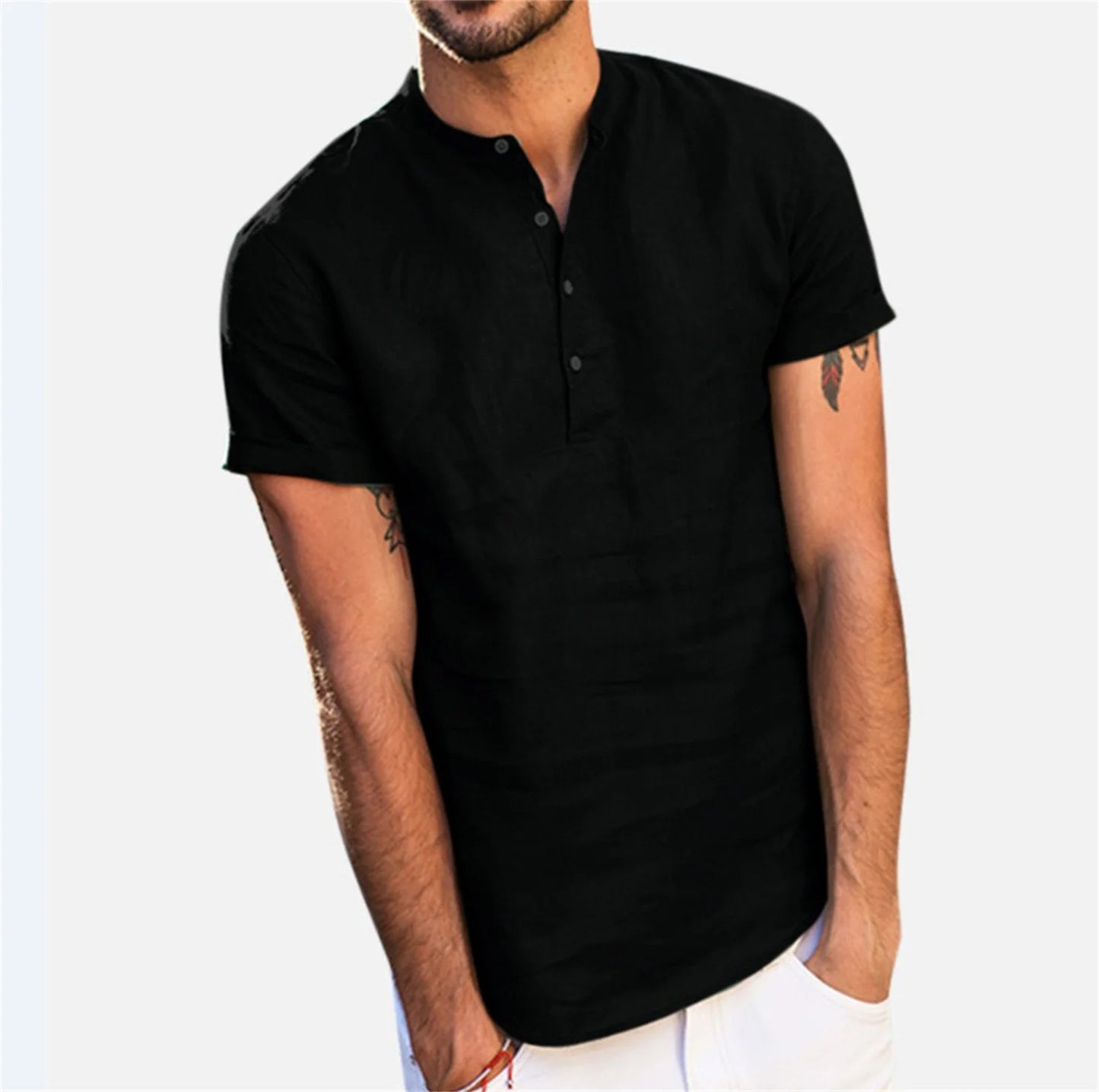 Summer Men‘s Stand collar Cotton-Linen Quality Casual Fashion Shirt For Men