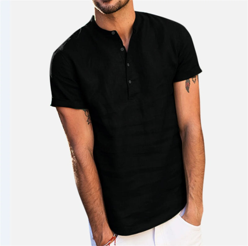 Summer Men‘s Stand collar Cotton-Linen Quality Casual Fashion Shirt For Men