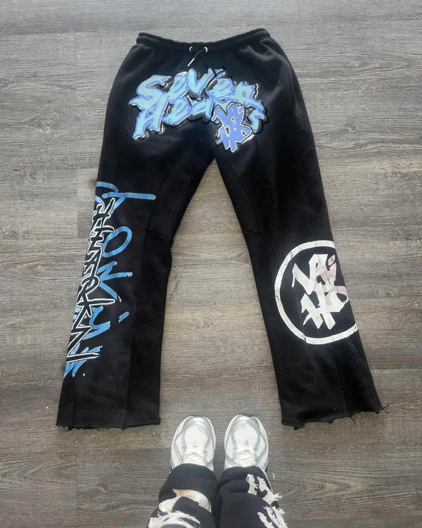 high street summer casual seven hearts pattern sweatpants retro y2k street hip hop straight harajuku streetwear men clothing casual joggers