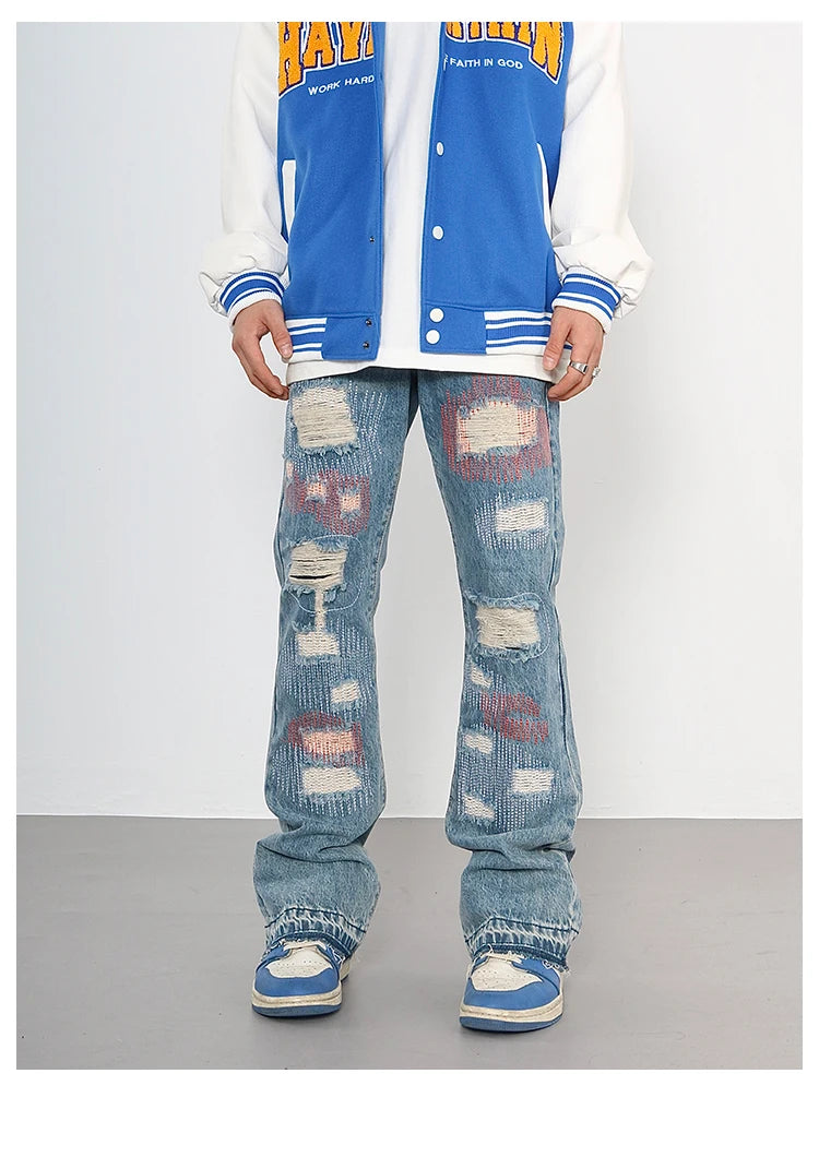 destroyed ripped jeans straight jean pants men biker jeans fashion zipper streetwear trousers hip hop pants joggers baggy jeans unique joggers style 3169