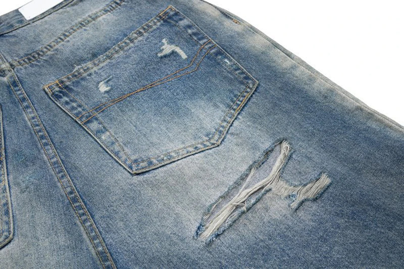 mens baggy jeans blue distressed ripped loose denim pants streetwear oversized hip hop jeans trousers unique jeans style 623