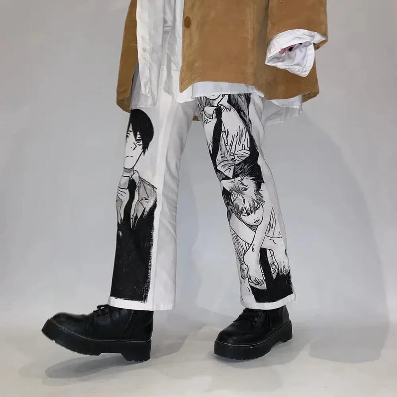 harajuku japanese anime style streetwear y2k jeans for men wide trouser graphic new women high waist jeans wide leg jeans pants stacked flare jeans