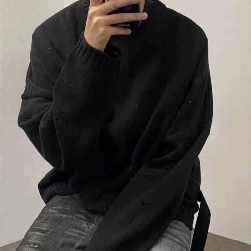 grunge oversized flame jumper built for warmth and edge, essential for winter street style, men’s streetwear clothing piece f