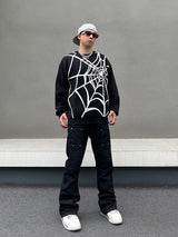 hip hop harajuku spider web pattern knitted sweater unisex pullover streetwear winter casual loose sweater warm jumper knitwear - graphic printed hoodie for men and women, 2025 streetwear drop, high quality cotton hoodie