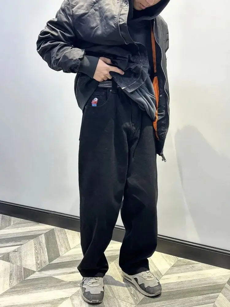 harajuku polar big boy popular baggy jeans mens women gothic wide leg trouser y2k hip hop cartoon embroidery streetwear jeans unique jeans style 3892