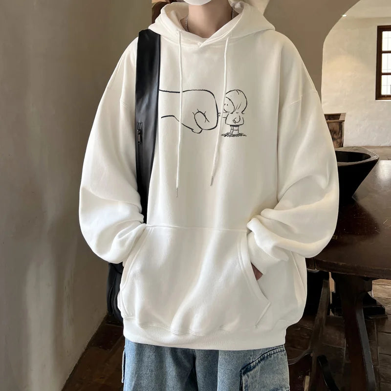 Funny Cartoon Fist Bump Kawaii Graphic Hoodies For Men Y2K Streetwear Oversized Pullover Sweatshirts Hombre Fleece Clothing