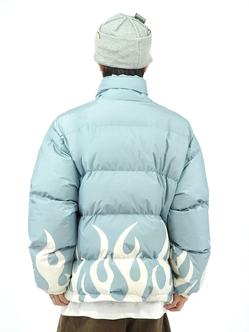 hip hop fire printed jacket parka streetwear mens windbreaker harajuku new cotton padded zipper coat outerwear hipster nan fa - variant style 88b1fa for streetwear fashion