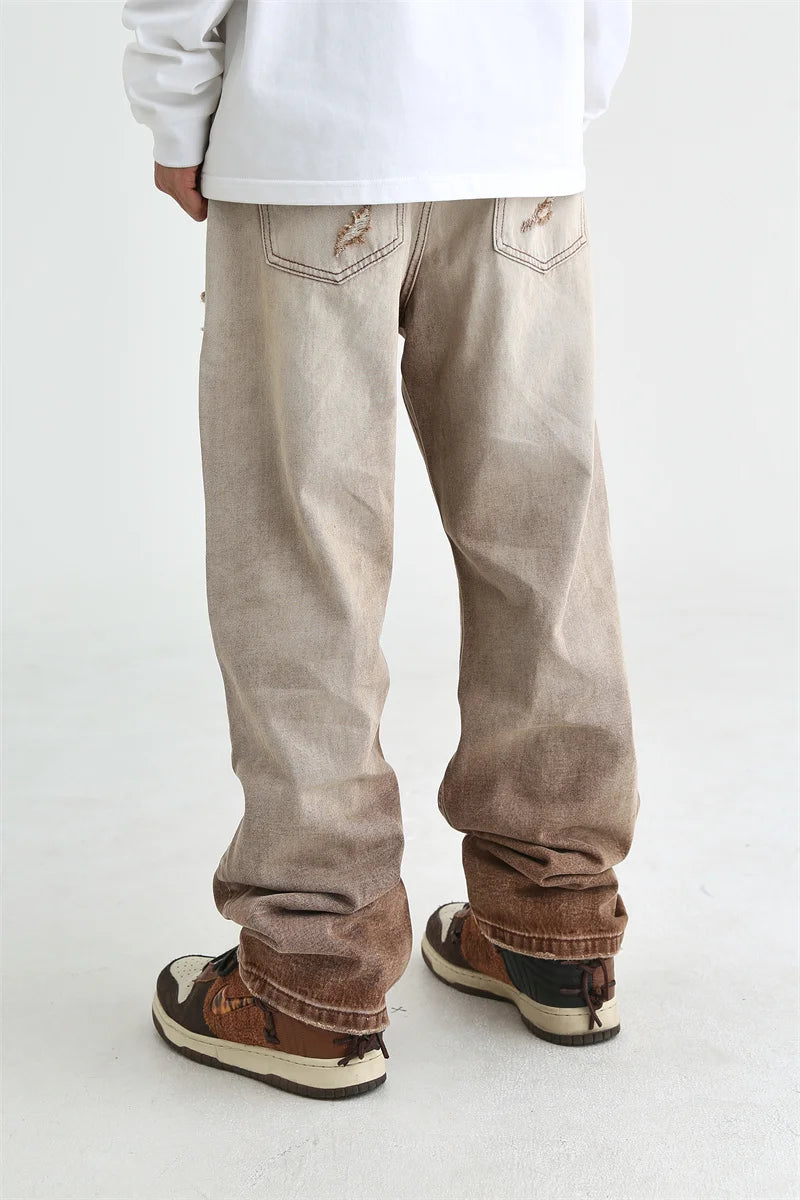 fashion denim jeans mens destoryed holes zipper straight jeans hip hop streetwear spring summer casual joggers jeans men pants unique joggers style 4157