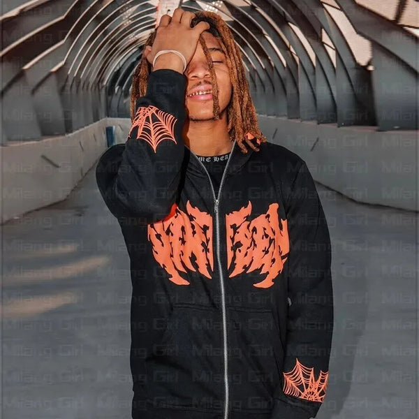Women Men Zip Up Punk Jackets Halloween Long Sleeve Y2K Hoodies Goth H