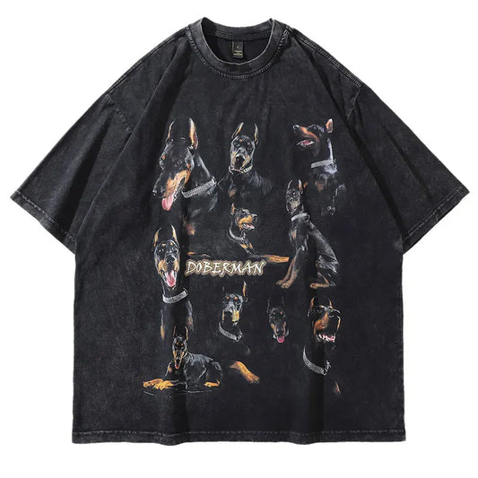 Vaporwave Oversized shirt – Oversize Distressed T Shirts Hip Hop Vintage Doberman Dog Pr