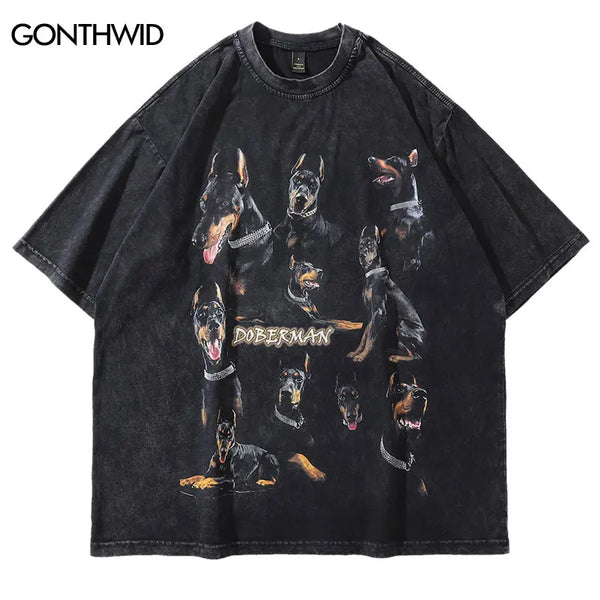 Vaporwave Oversized shirt – Oversize Distressed T Shirts Hip Hop Vintage Doberman Dog Pr