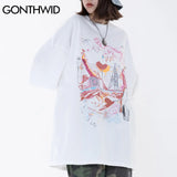 Trapwear Shirt – Gonthwid Oversized T Shirts Hip Hop Distressed Graffiti Punk – Modern Streetwear for Everyone