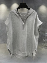 Glitchcore Barcode glitch – Summer Zipper Hooded Sleeveless T Shirt Mens Korean Fashion