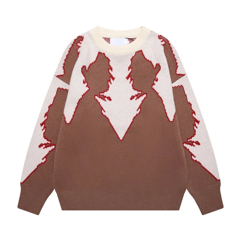 hip hop knitted sweater men autumn winter o neck anime pattern pullover streetwear casual loose sweaters unisex jumpers knitwear aesthetic street look hoodie, streetwear fashion hoodie, trendy hip hop style outerwear