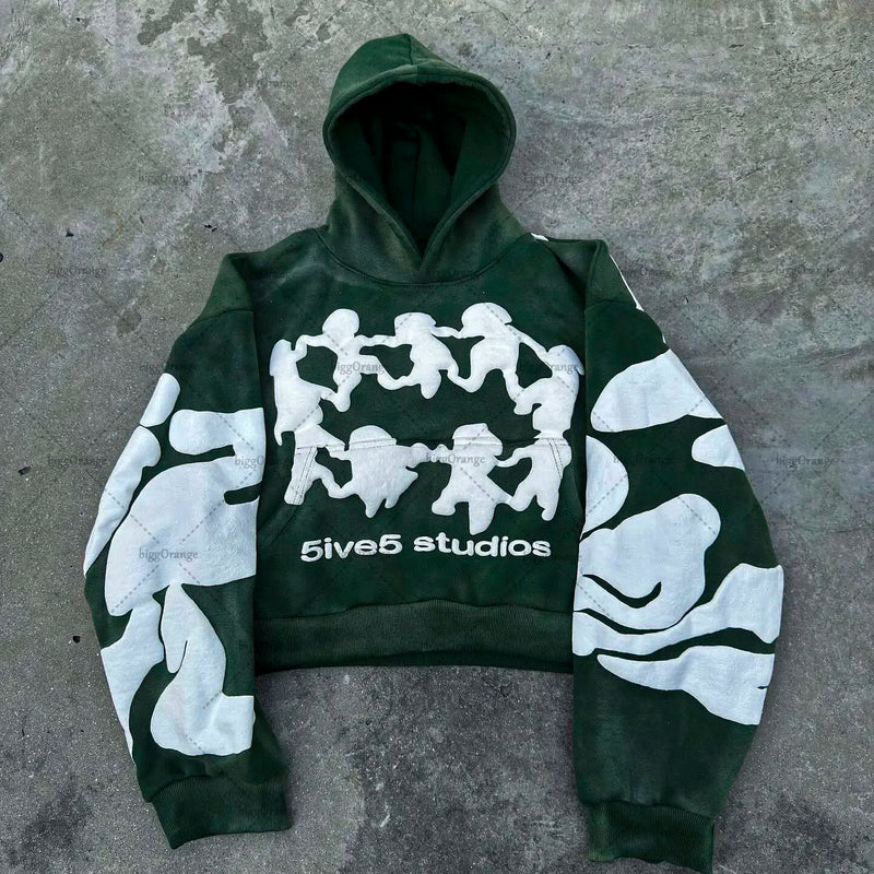 Retro Gothic Trend Letter Pattern Printed Oversized Hoodie Mens Fashio