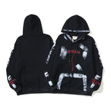 Retro Distressed Graffiti Letter Embroidery Washed Black Sweatshirts M