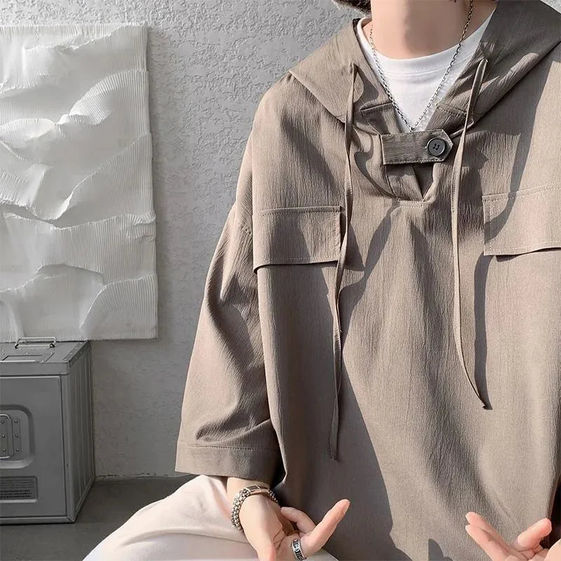 Anime Oversized shirt – Mens Summer Casual Short Sleeve Hooded T Shirt Fashion Overs