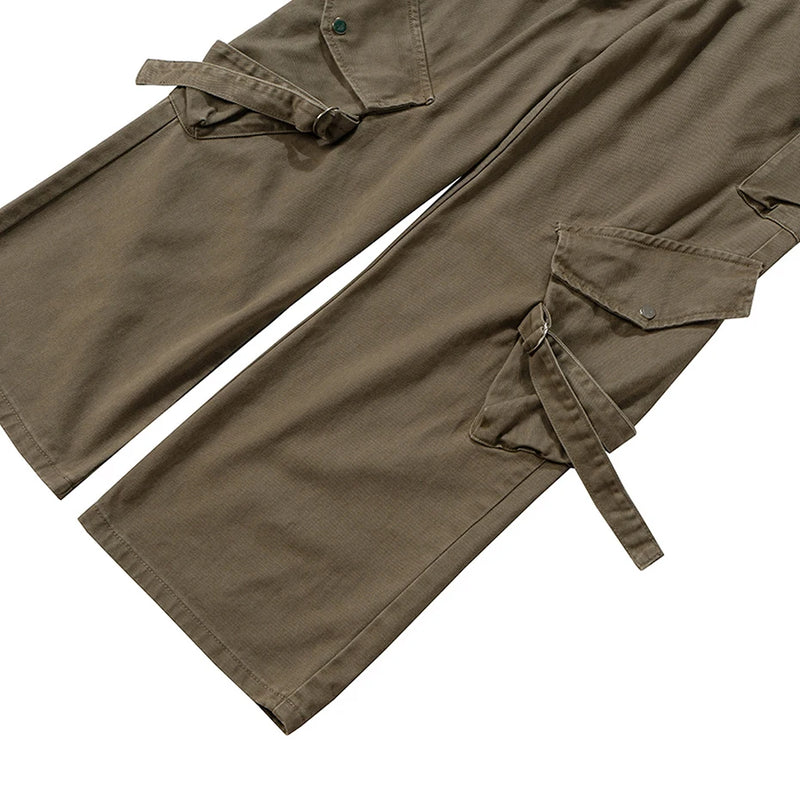 mens baggy jeans ribbon pockets loose cargo pants luxury designer man denim pants jeans trousers multi-pocket cargos