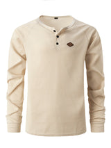 2024 New vintage Waffle Men's Henry shirt with button-down crew-neck and long sleeves