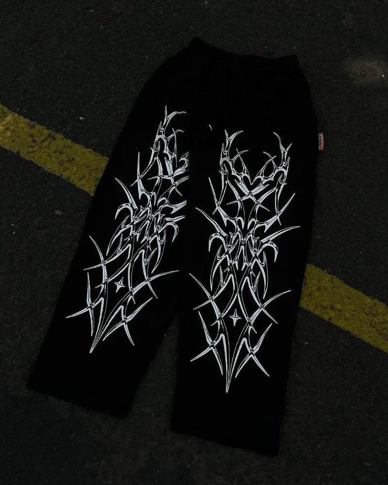 american high street trendy brand loose floor mopping trousers men y2k gothic punk dark style printed oversized trousers women unique default style 3733