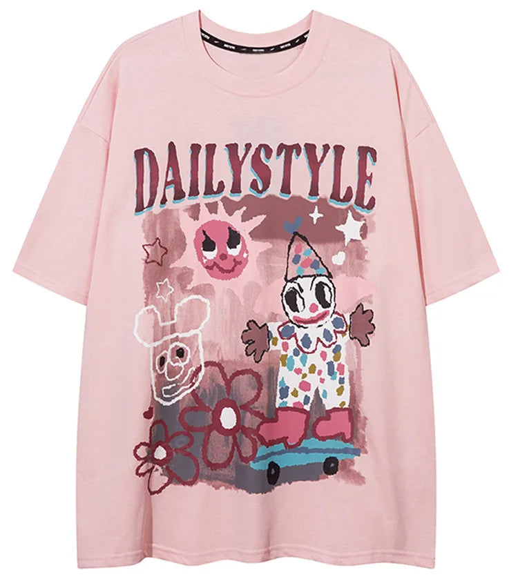 Sadcore Oversized shirt – Men Short Sleeve T Shirts Fun Comic Cartoon Print Tshirt Jap