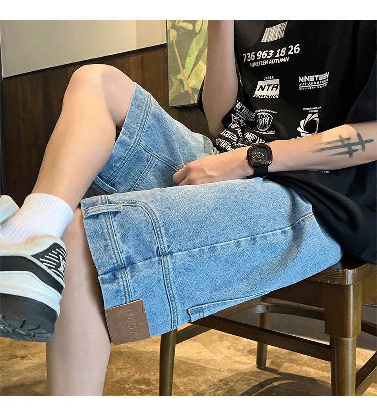 High Street Denim Short Retro Blue Jeans Summer New Men's Baggy Shorts Y2k Oversize Clothes Unisex Jeans