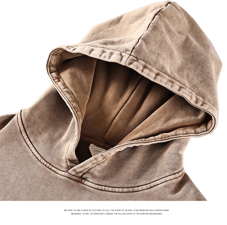 Kanye Vintage Distressed Solid Hooded Hoodie Oversize Washed Wax Dyein