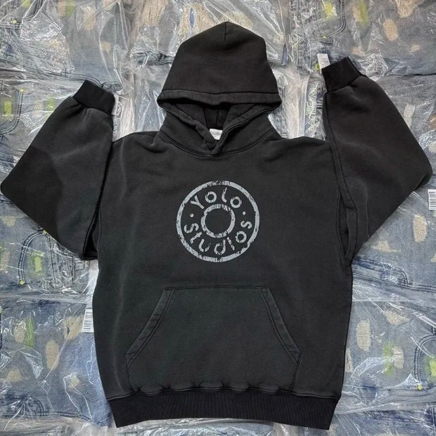 Y2K baggy hoodie with aesthetic flame graphics