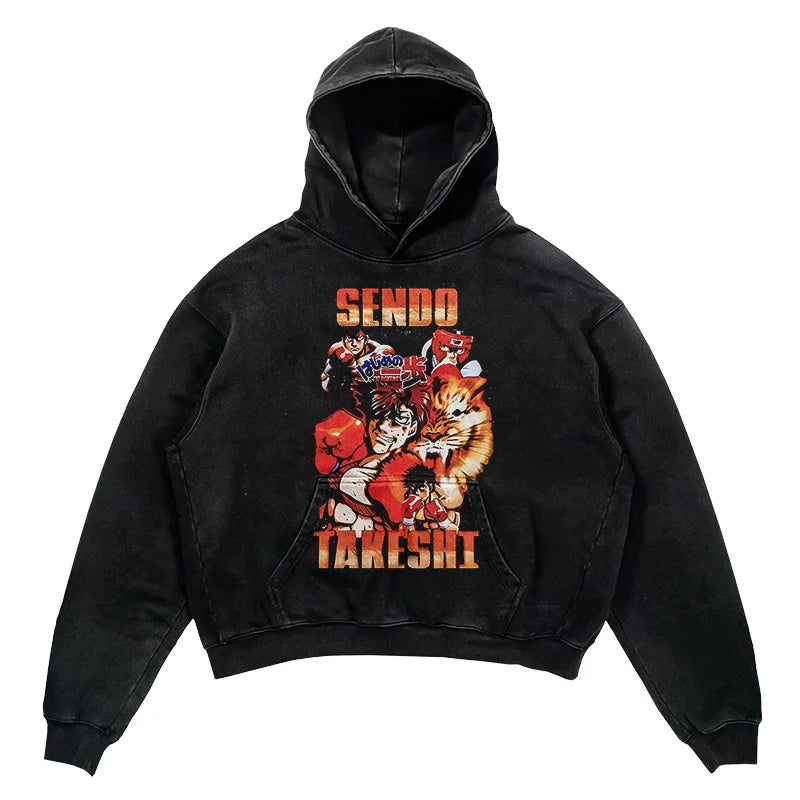 2024 Men Spring Hoodie Retro Japanese Anime Graphic Hoodies Boxer Hip