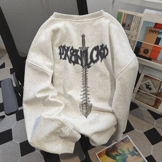 American autumn and winter personalized simple English letter printed round neck pullover for men and women trendy loose casual