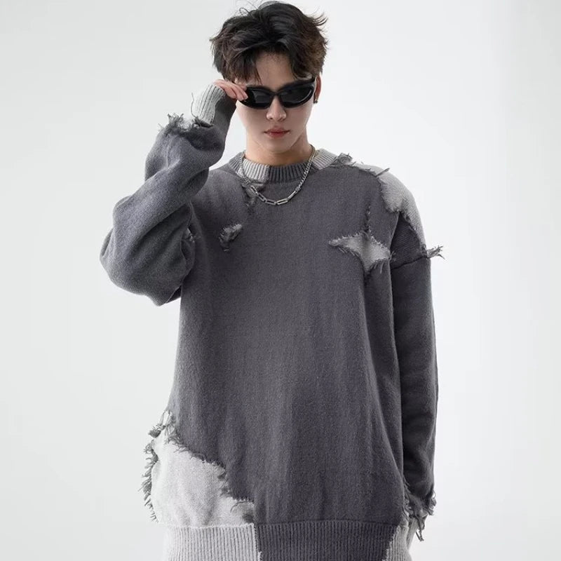 minimalist knit jumper, daily wear essential, trendy urban fashion top for men, layered streetwear look
