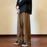 autumn waffle foam striped design pants for men new high street wide leg straight trousers casual y2k vintage pantalones hombre relaxed fit trousers