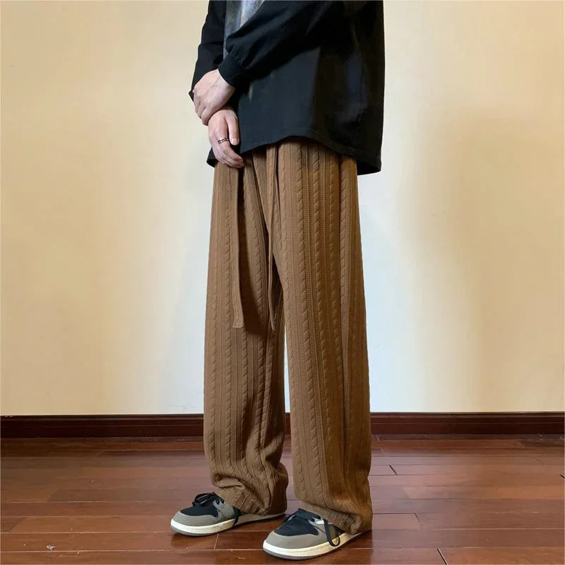 autumn waffle foam striped design pants for men new high street wide leg straight trousers casual y2k vintage pantalones hombre relaxed fit trousers