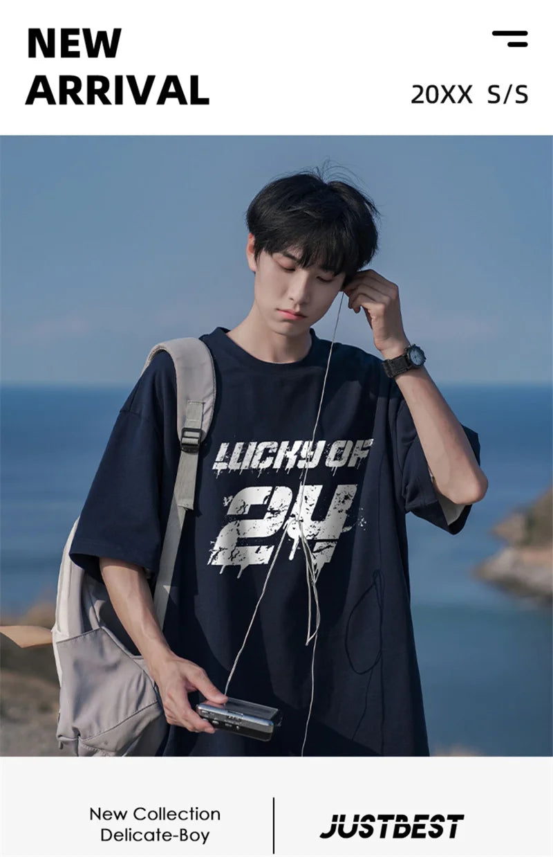 Y2k Vintage anime – Lucky Of 24 Printed Y2K Tshirts Men Fashion Cotton Short Sle