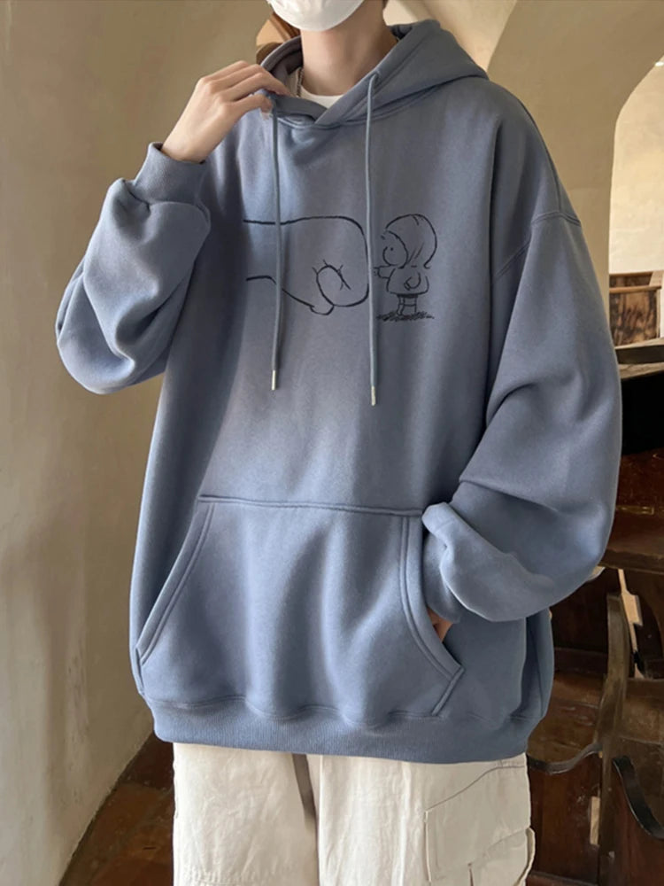 Funny Cartoon Fist Bump Kawaii Graphic Hoodies For Men Y2K Streetwear Oversized Pullover Sweatshirts Hombre Fleece Clothing